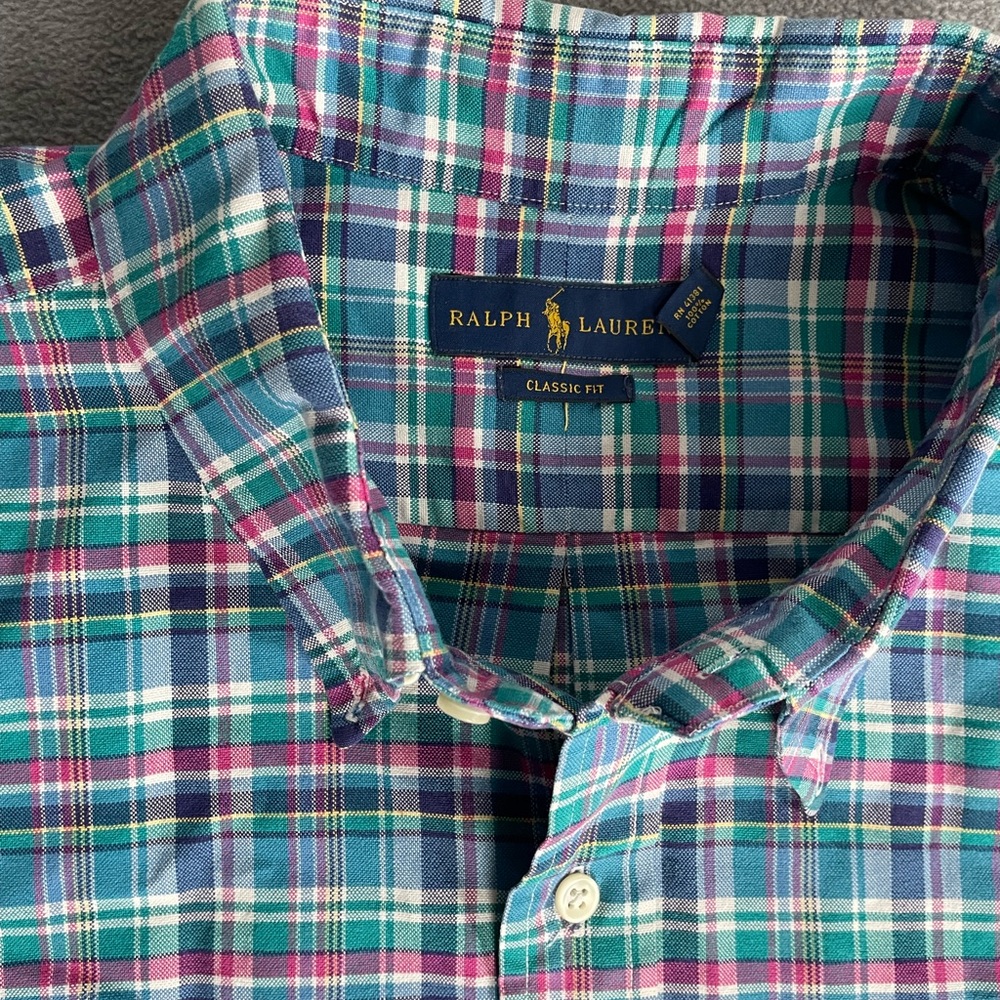 Ralph Lauren Men's Blue Green plaid button down sz 3xB  classic fit flesh pony - Picture 10 of 10